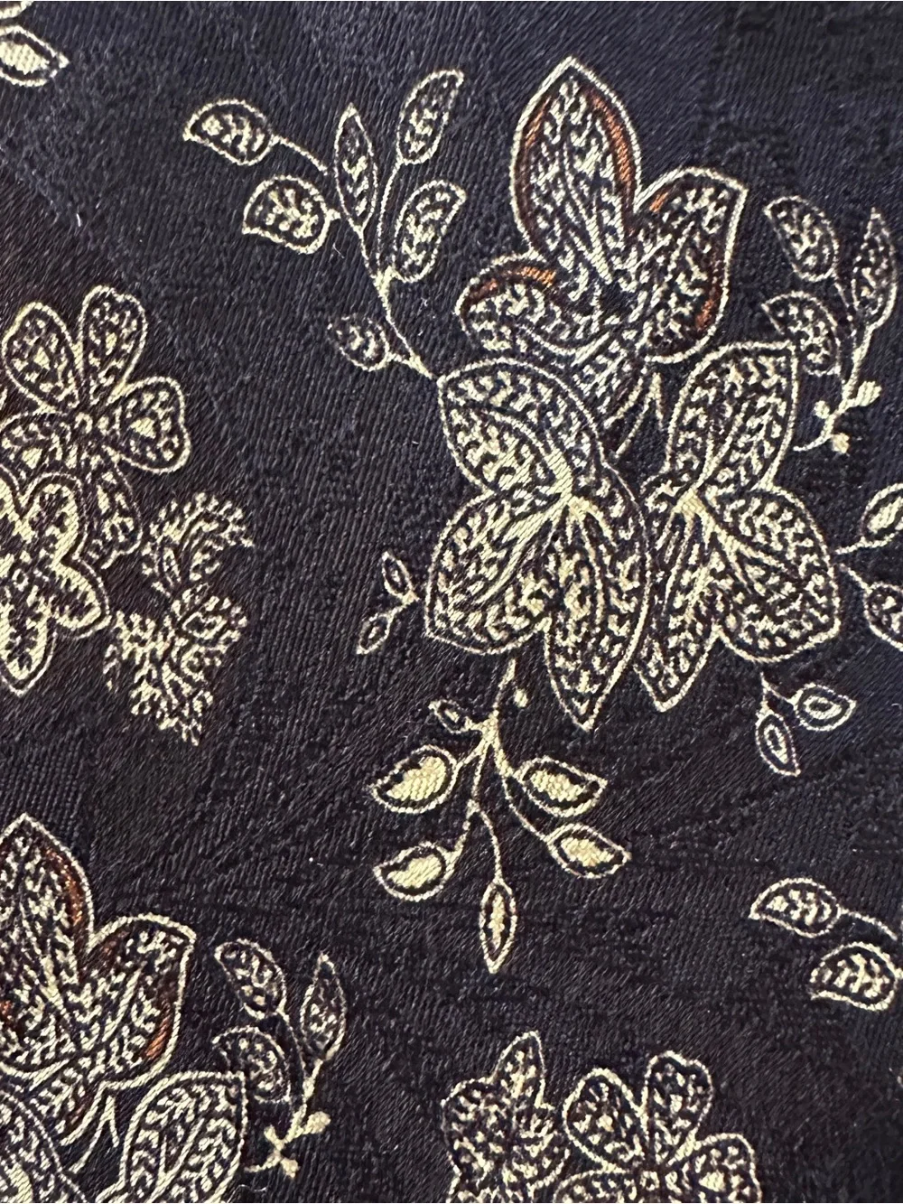 Stefano Ricci Black Tie with Cream and Gold Floral Motif